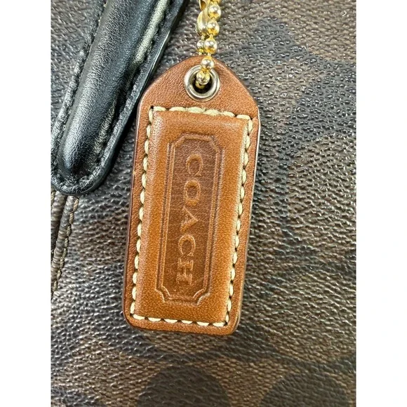 Coach Kelsey Signature Black Canvas Double Handles Zipper Satchel Bag - Picture 7 of 17